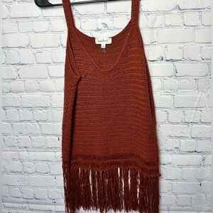 Burnt orange knit top with fringe